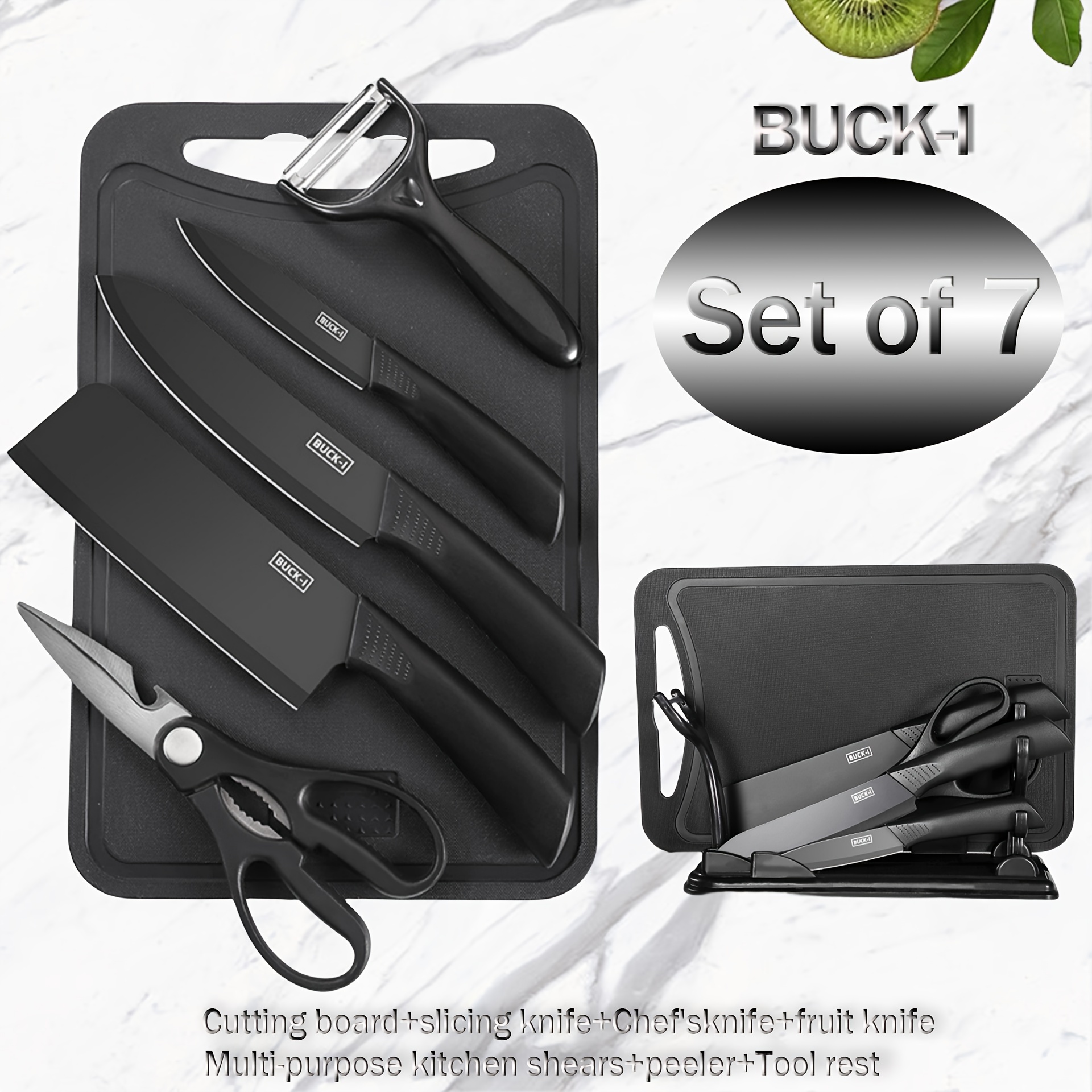 7pcs Chef Knife Set Meat Cleaver Stainless Steel Slicing Knife