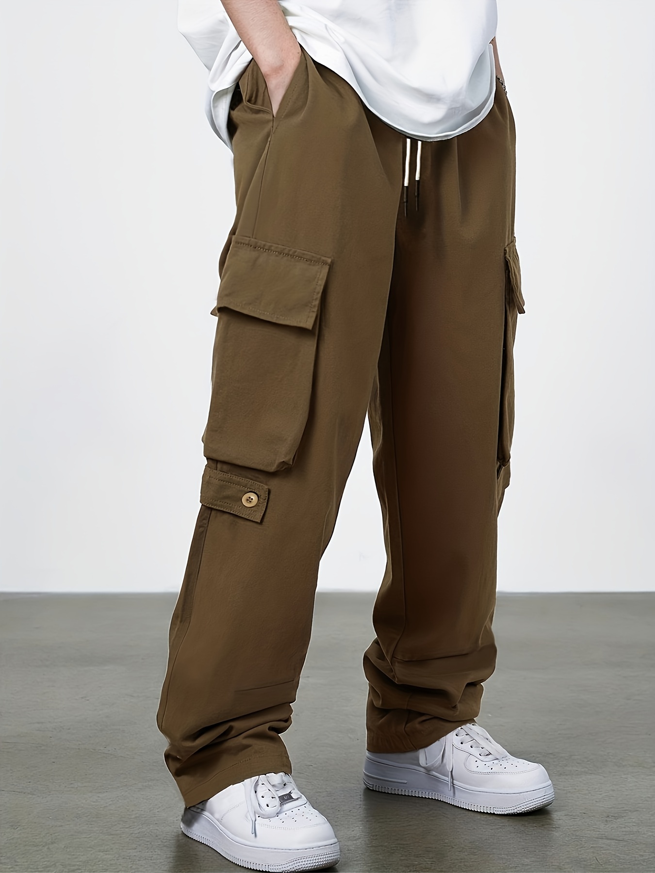 Cargo Pants Women Fashion Solid Color High Waisted Drawstring With