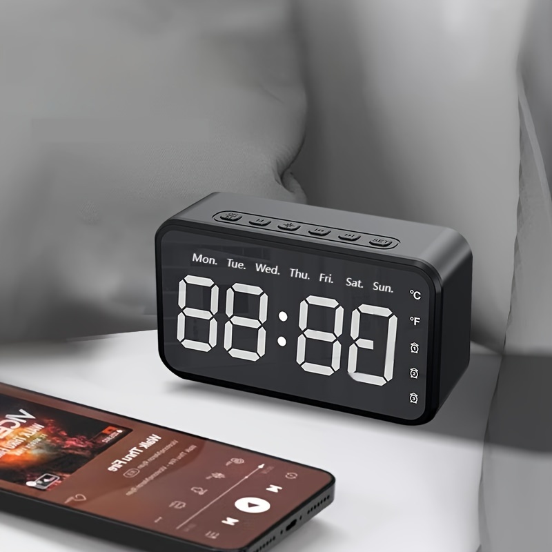 Reloj despertador Digital inteligente, inalámbrico, con Altavoz Bluetooth,  Subwoofer estéreo con Monitor de temperatura y pantalla regulable -  AliExpress