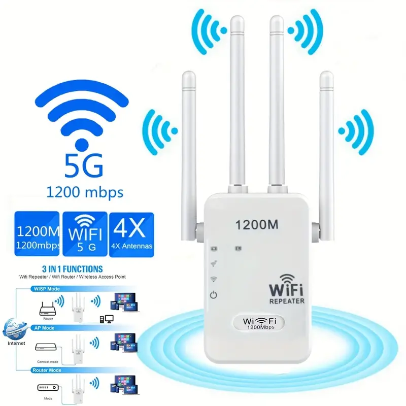 1200Mbps 2.4G/5G Dual Band Wireless Internet WiFi Repeater