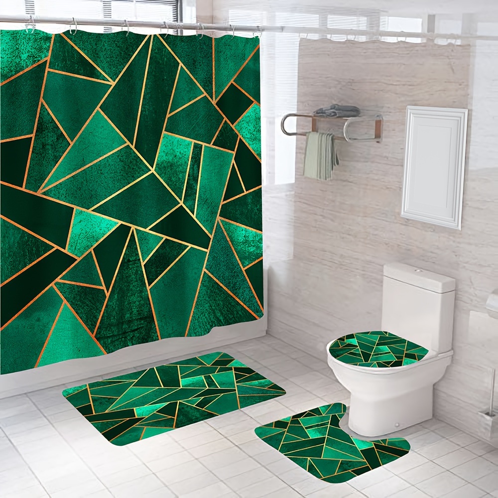 Shower Curtain Set Green Black Gradient Home Bathroom Tub - Temu
