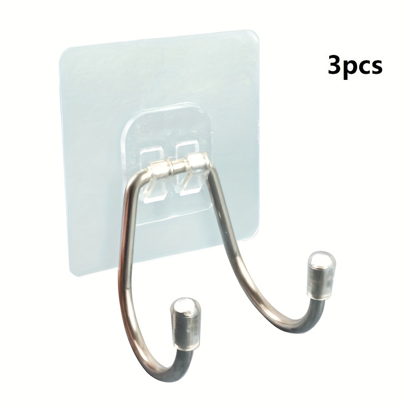 3pcs Large Adhesive Dual Hooks, Wall Hooks For Hanging, 33 Ib Max Heavy  Duty Damage-Free Waterproof Sticky Hooks, Double Hanger Hooks For Robe  Towel C
