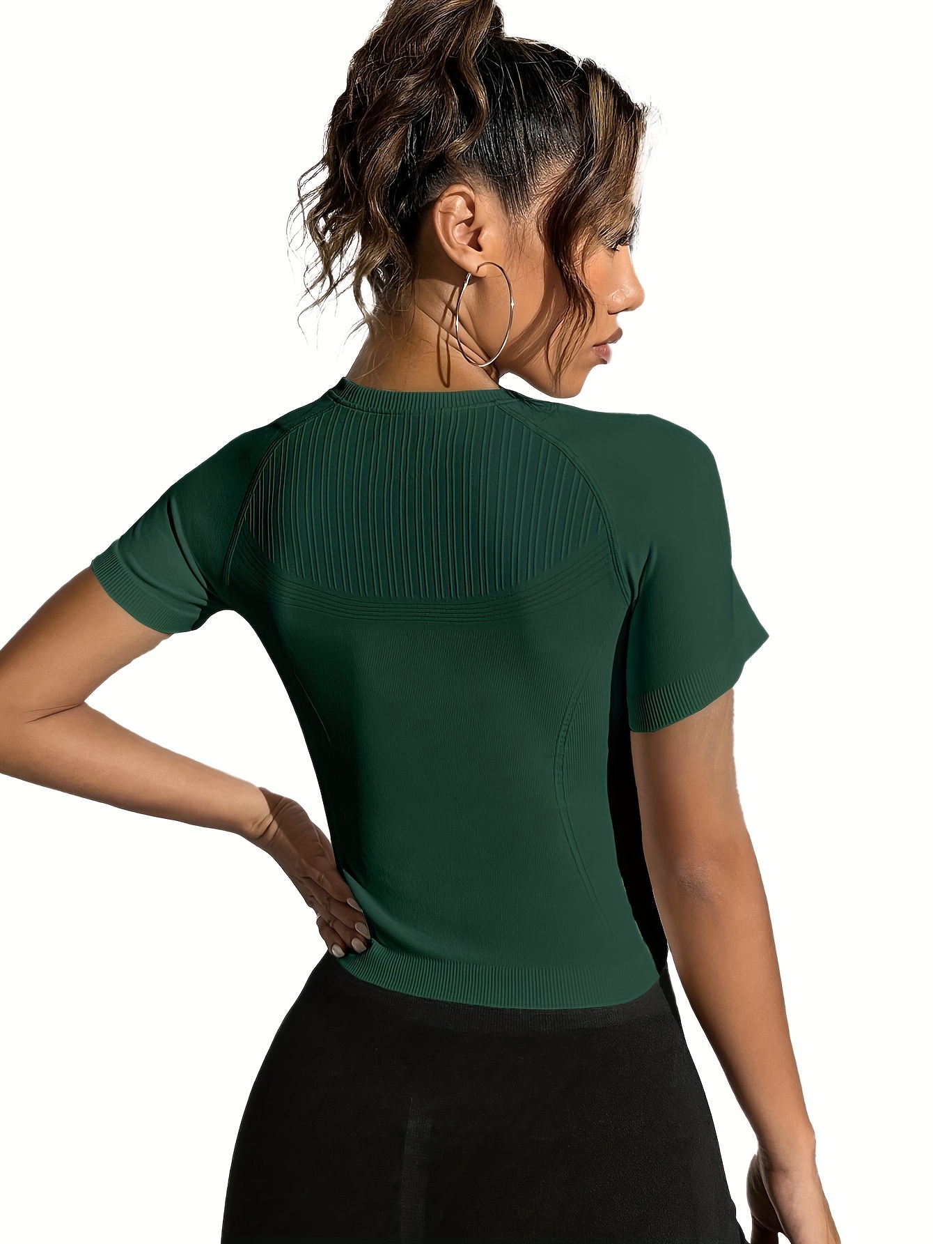Women Short Sleeve Crop Top Loose Sport Gym Yoga T-Shirt Round Neck Stretch  Vest