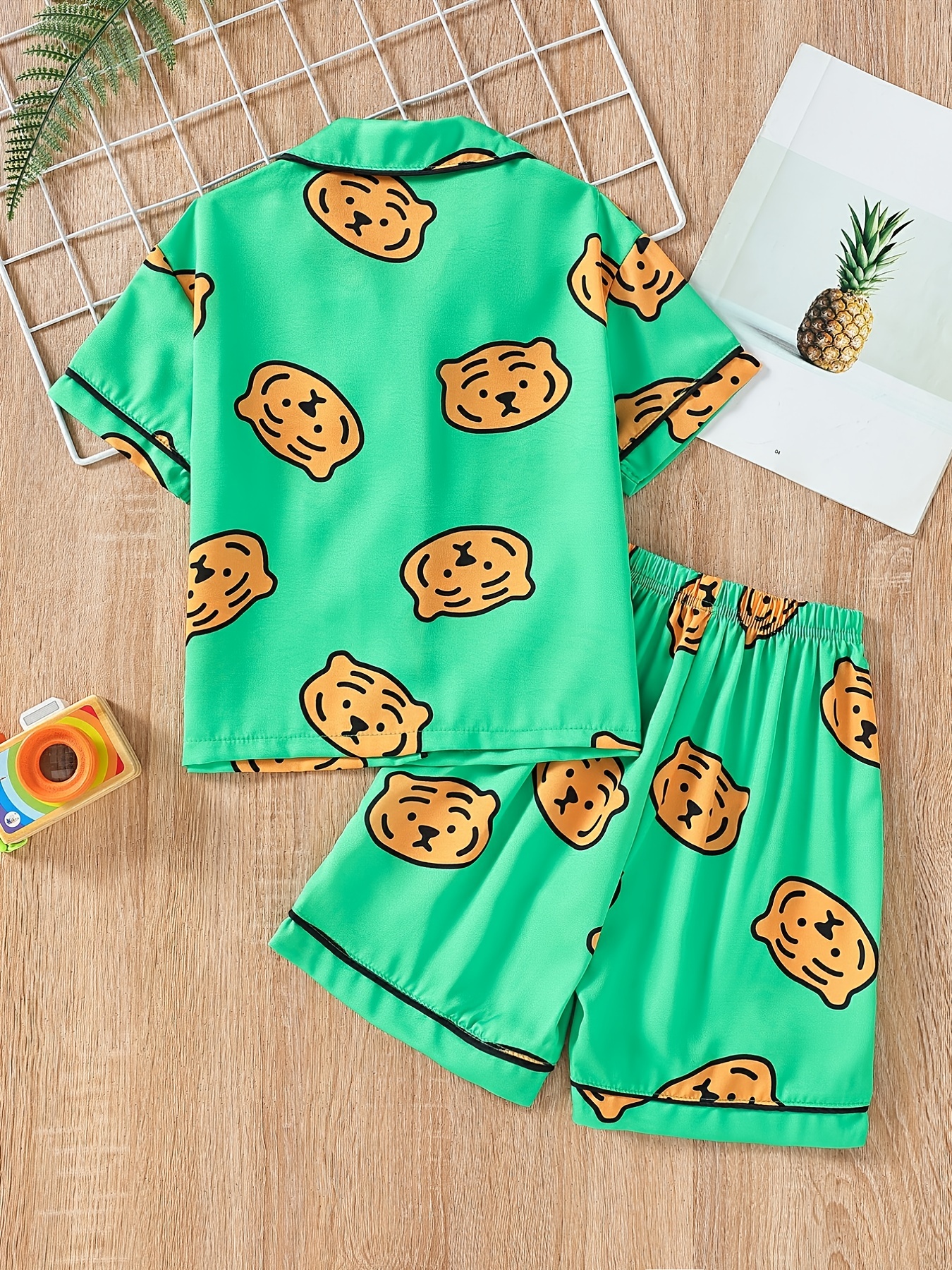 Boys Cartoon Tiger Head Pajamas Set Tops Bottoms Short Temu