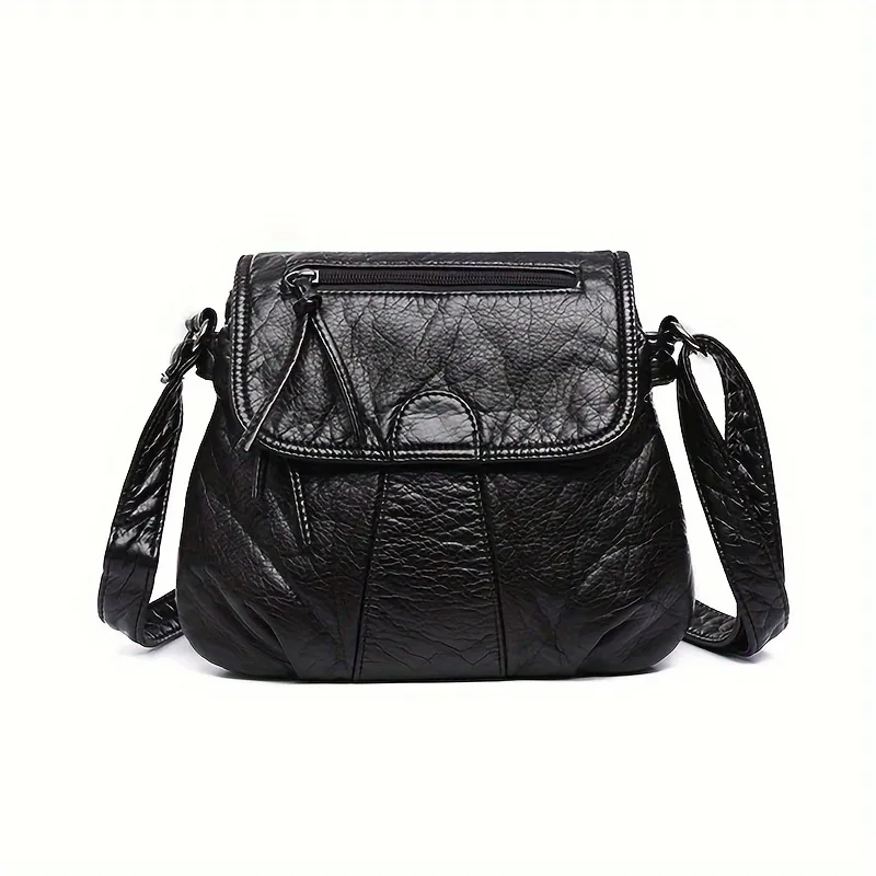 Black Soft Leather Flap Shoulder Bag Messenger Bags for Women