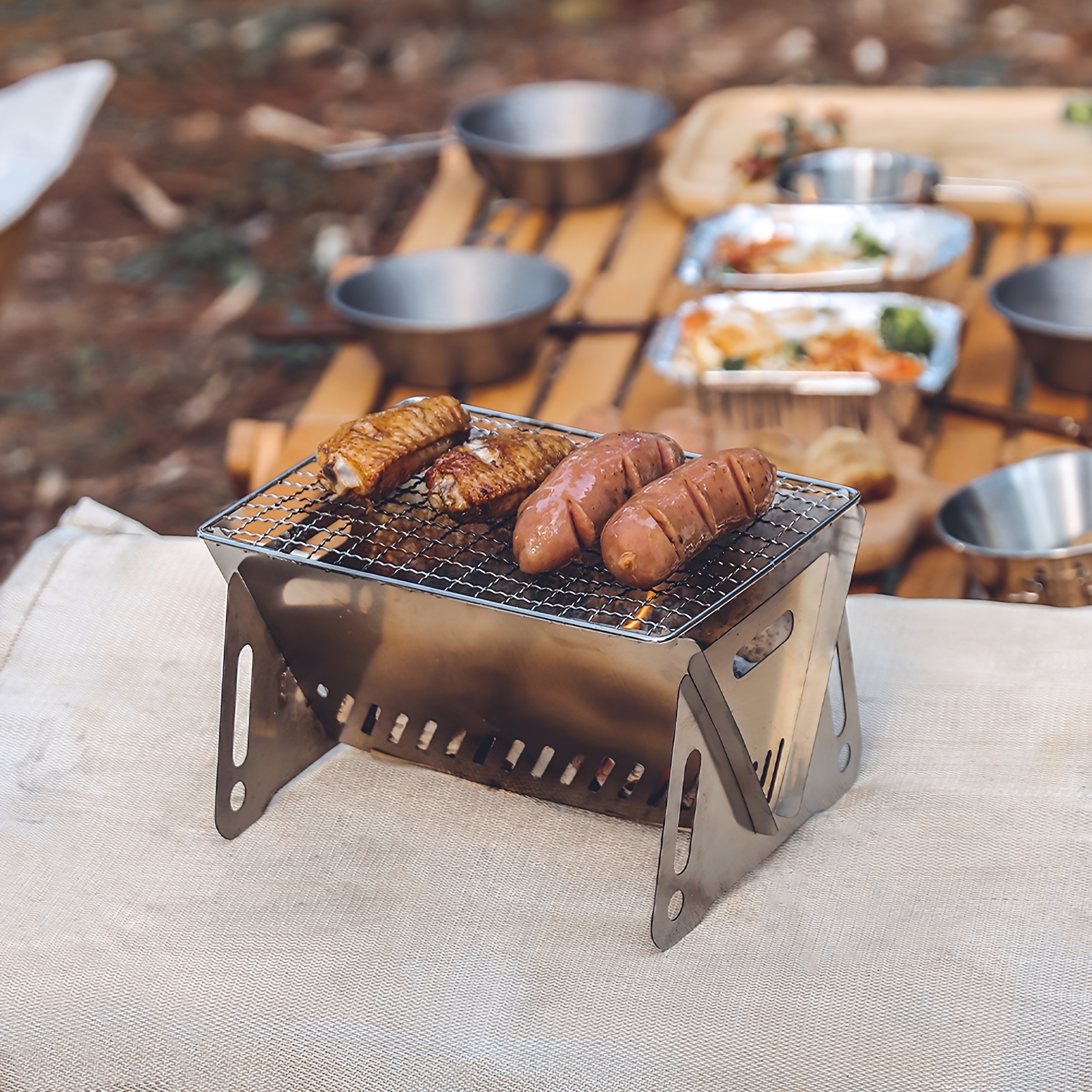 Mini Parrilla de barbacoa al aire libre, estufa de picnic plegable