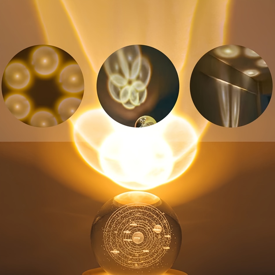 Led Encendió Bola Cristal Sistema Solar 3d Decoración - Temu