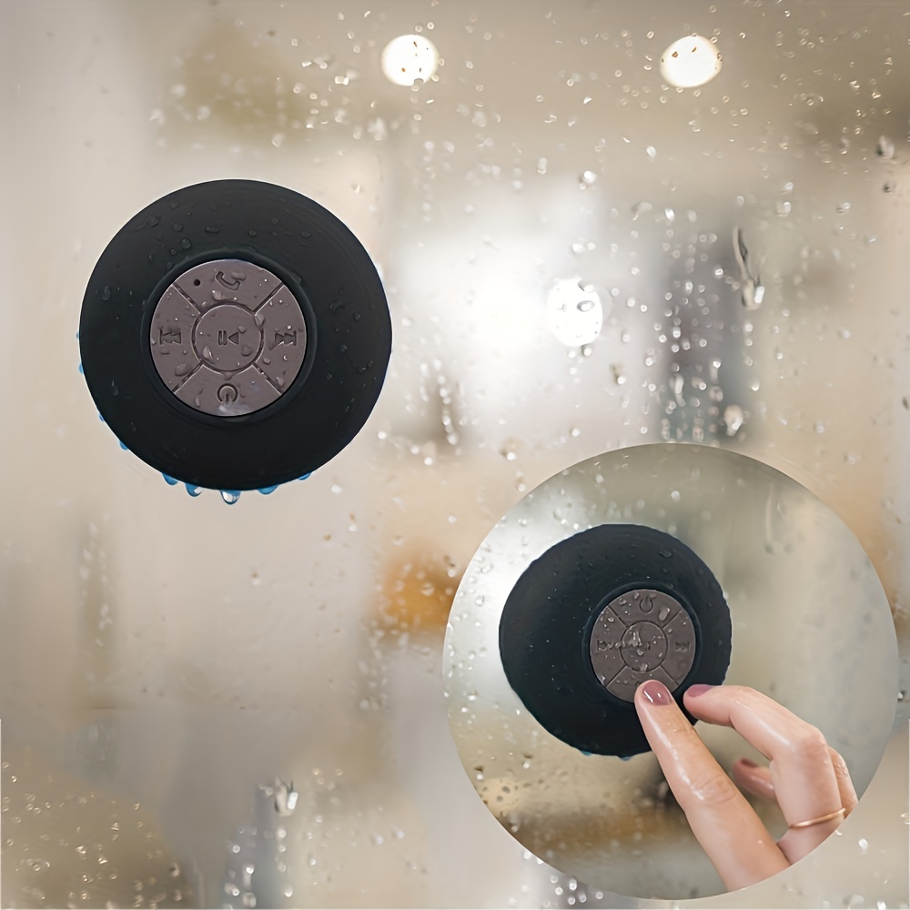 shower bt speaker portable mini wireless speaker with suction cup for bathroom bedroom black speaker 2 hours of battery life for parties travel home and outdoor the suction cup only works on the smooth wall like glass ceramic tile details 3