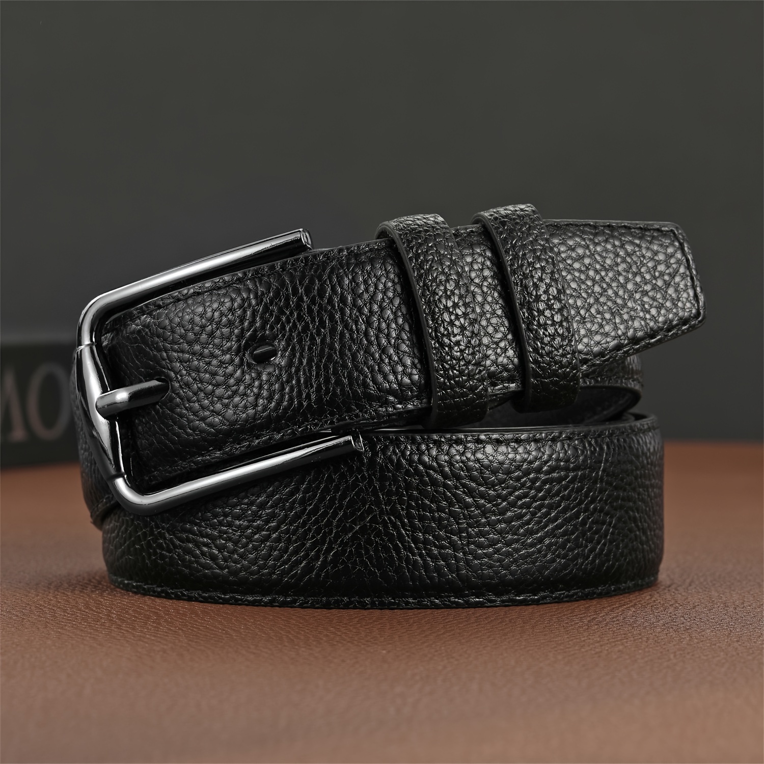 Men Litchi Embossed Automatic Buckle Belt