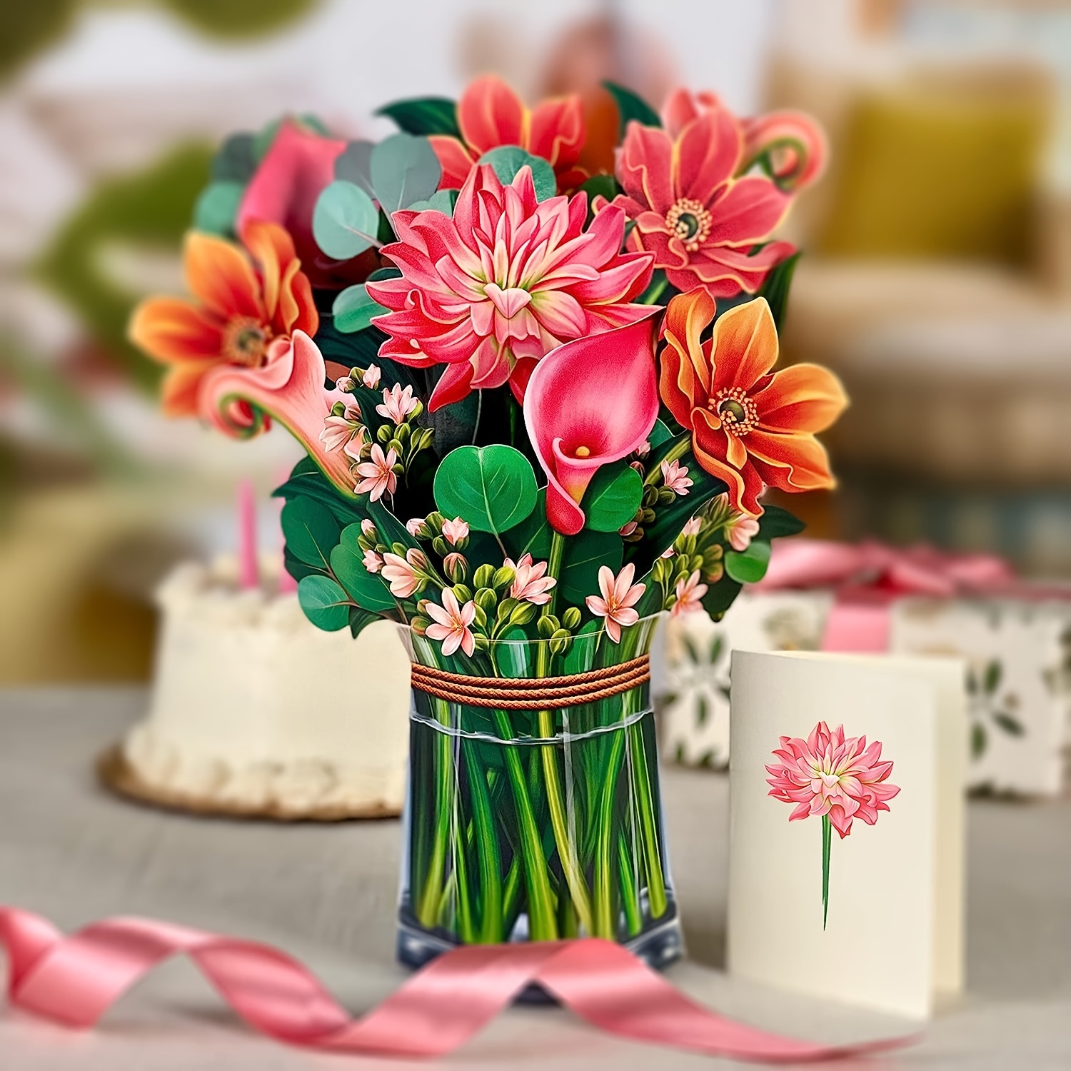 Fresh Cut Paper Pop Up Cards Forever Flower Bouquet 3D Popup Greeting Cards  Birthday Card Party Supplies
