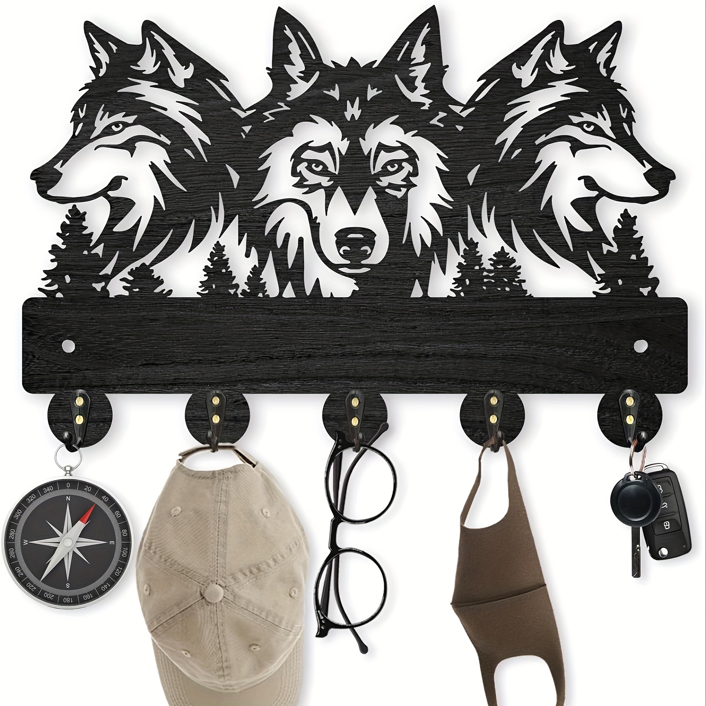

1pc Wolf Decor Key Holder For Wall, Wall Mounted Key Racks With 5 Hook, Rustic Home Decor For Entryway Key Hooks