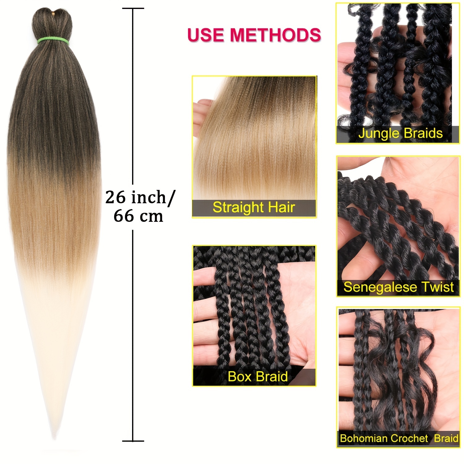 Black Braiding Hair 26 inch Pre Stretched Easy for Braiding Hair Yaki Texture Professional Braiding Hair Hot Water Setting Synthetic Hair Extension