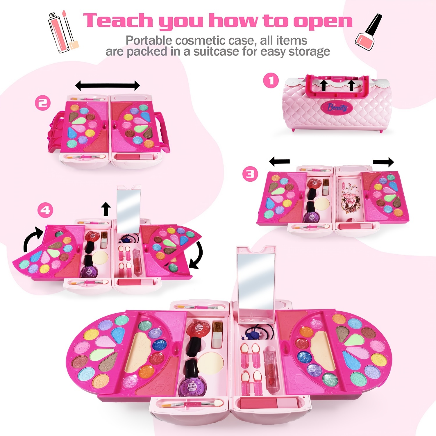 Kit de maquillaje para niñas para niños Set de maquillaje para niños Girls  Princess Make Up Box Kit de cosméticos no tóxicos Juguetes De simulación  Maquillaje Juguetes de belleza Regalo de Navidad