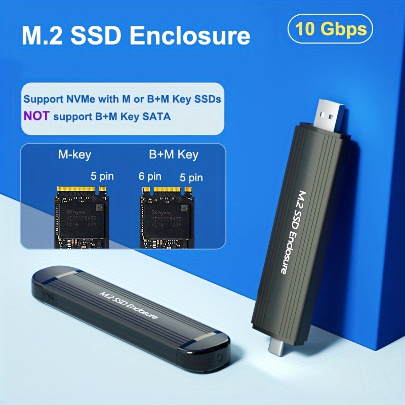 ORICO Boîtier SSD M.2 NVMe et M.2 Sata , USB3.1 GEN2 Type C 10Gbps  Transparent Adaptateurs et Boîtiers pour Disque dur Pour M-Key/B-Key/B+M  Key 2230/ 2242/2260/2280 ssd, Jusqu'à 2 To,Sans Outil 