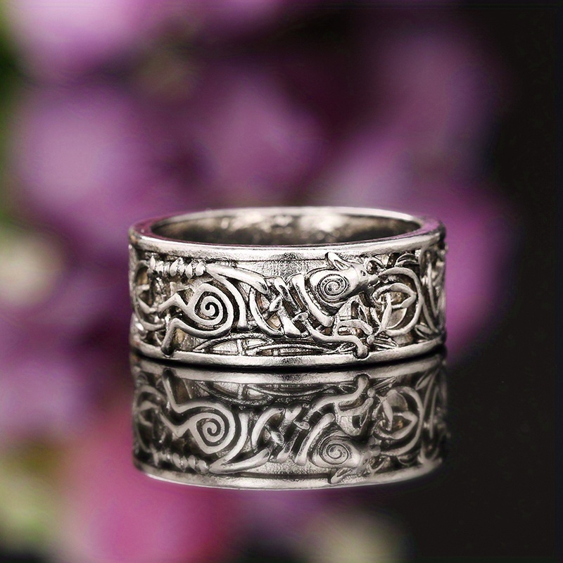 Vintage Wolf Celtic 925 Silver Plated Ring, Punk Style