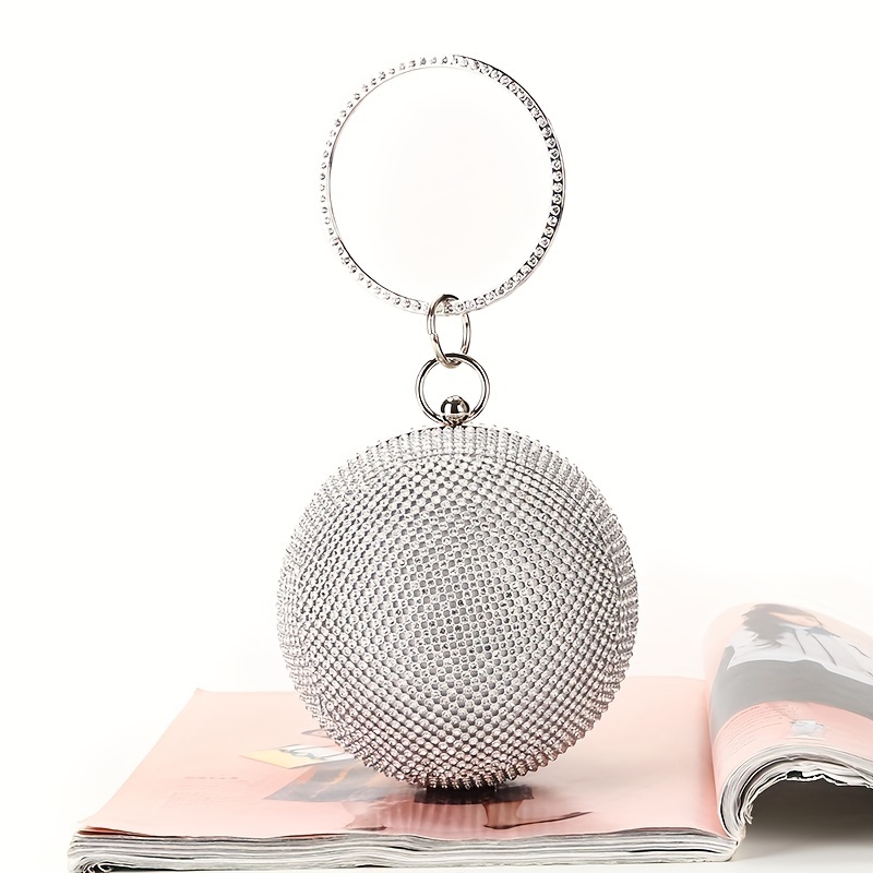Glitter Rhinestone Round Clutch Dinner Purse Handbag For Wedding Party Prom