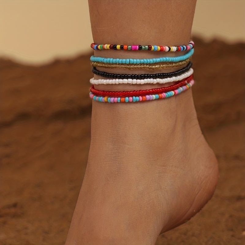 Colorful Mini Rice Beads Beaded Anklet Set Stackable Ankle Temu Australia