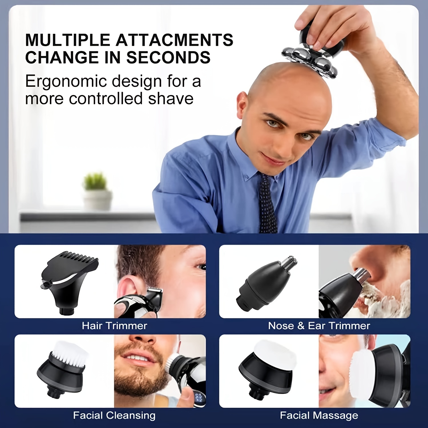 Afeitadoras de cabeza 7D para hombres calvos, 5 en 1, impermeable,  maquinilla de afeitar eléctrica para hombres, afeitadora de cabeza calva