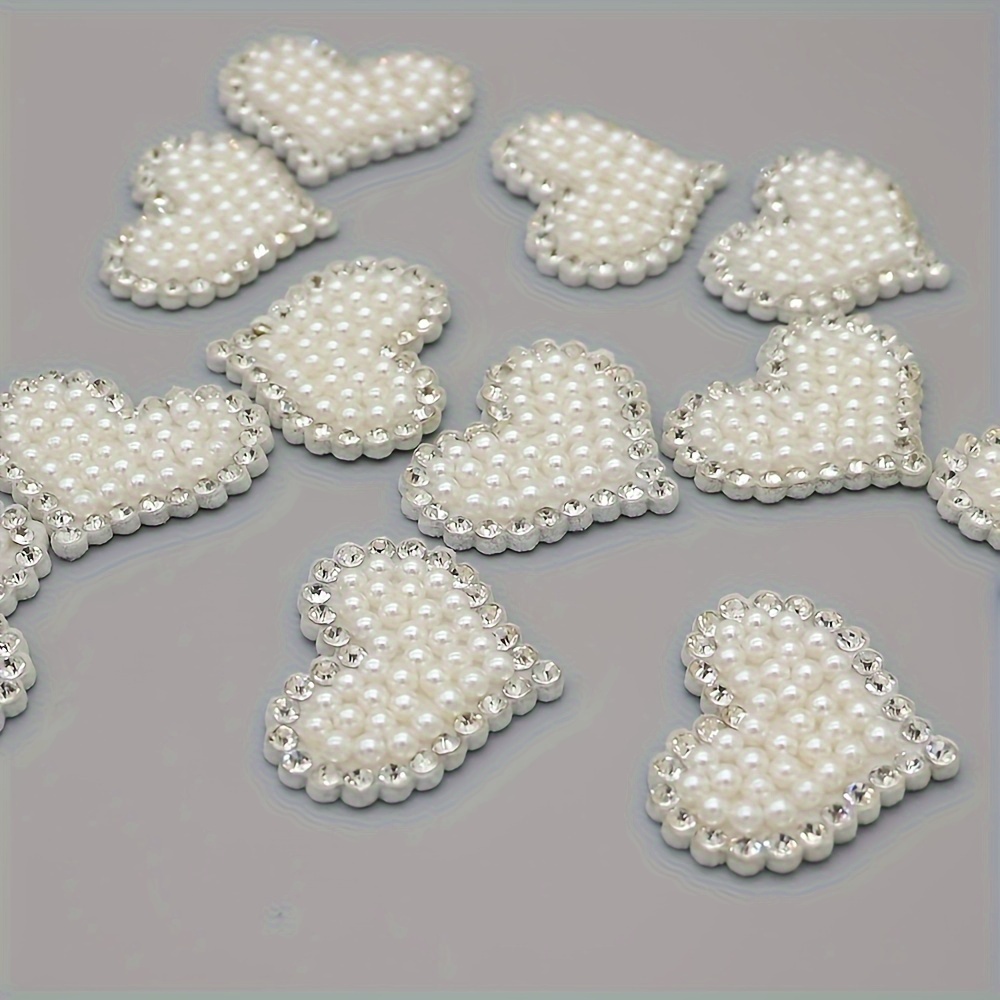 2 X Pearl Rhinestone Heart Love Silver AB Gold Pink Patch Patches