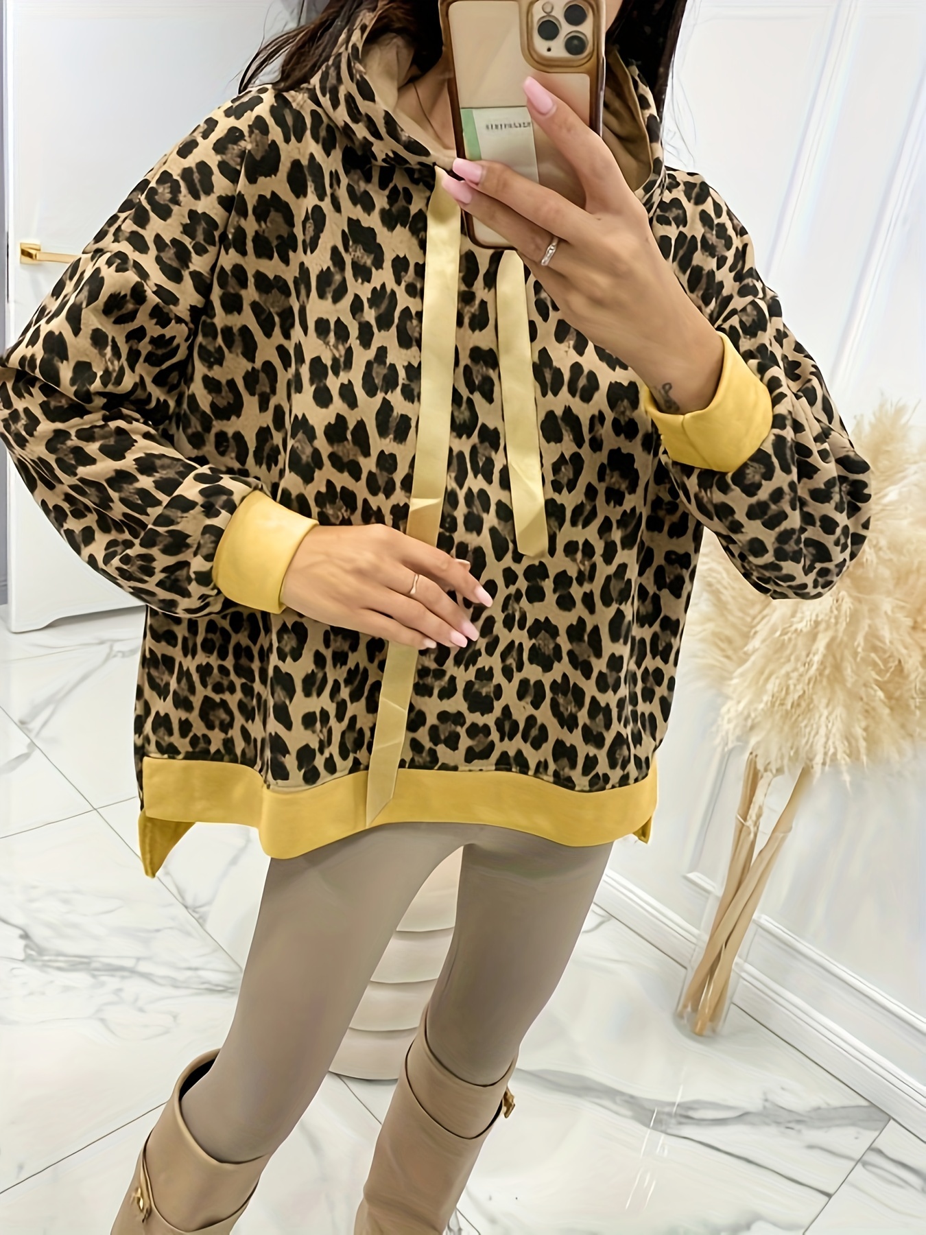 Khaki leopard best sale print hoodie