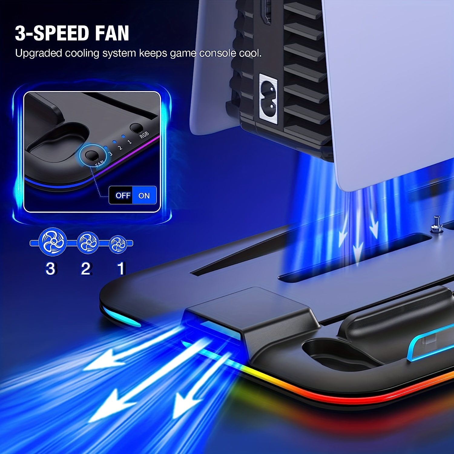 Cooling Fan for PS5 Slim Accessories Cooler Fan with Blue Light