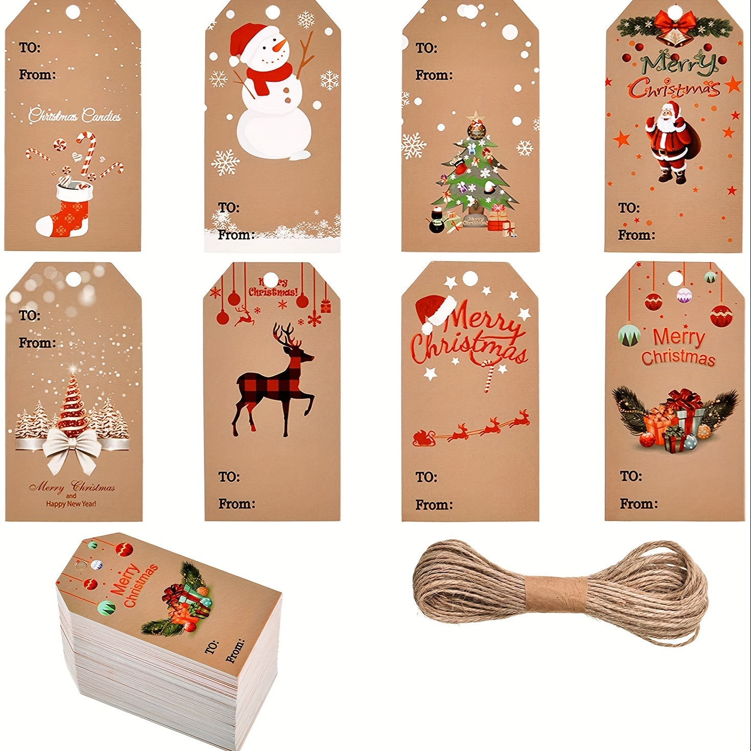 240 Pcs 12 Different Christmas Gift Tags Hanging Name Tags with String Snow  M