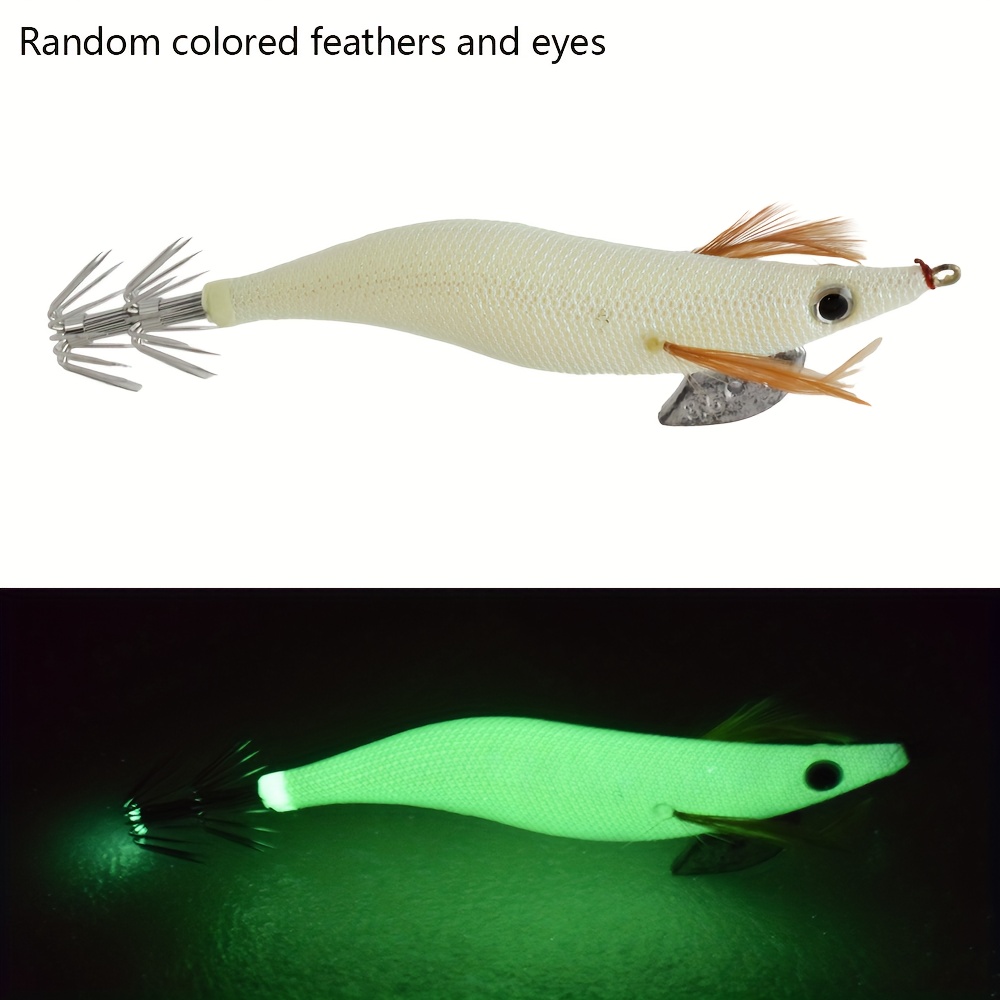 Glow In Dark Squid Jig Hooks Shrimp Fishing Lures With Luminous Tail - 06