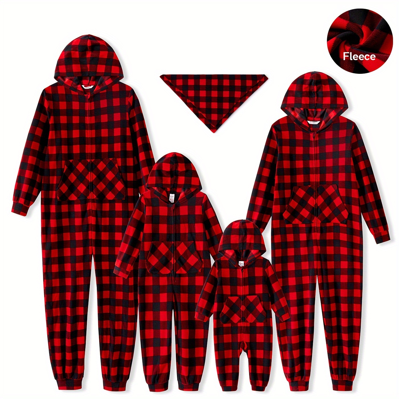 Natal Família Correspondência Vermelho Xadrez Capuz Manga Comprida Polar  Fleece Espessado Zipper Onesies Pijamas (Resistente A Chamas) - Temu  Portugal