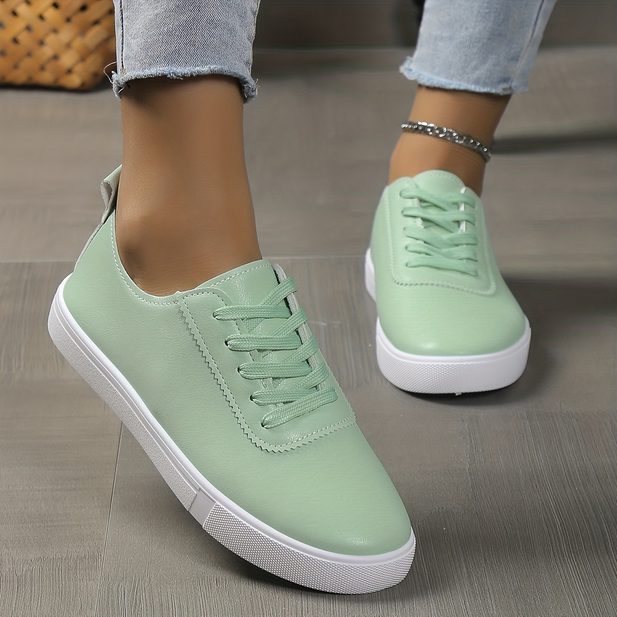 Solid Color Shoes, Women's Fashion White Casual Lace Up Low Top Lightweight,Temu