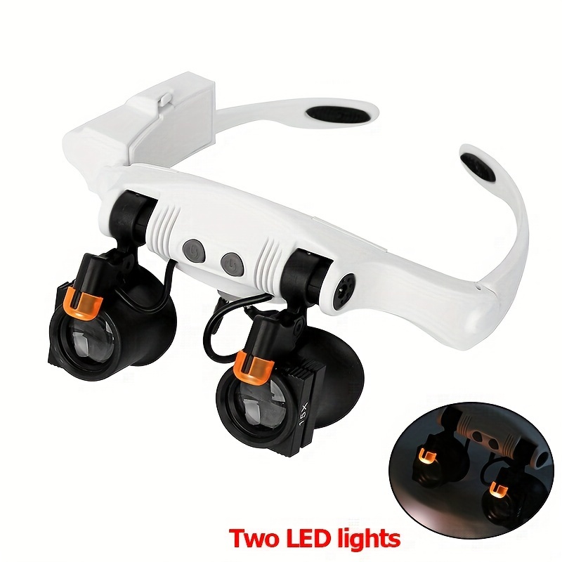 Lupa de montaje en cabeza LED con 3 lentes desmontables, 2 luces LED  profesionales para joyero, lupa recargable por USB, manos libres, lupa para  leer
