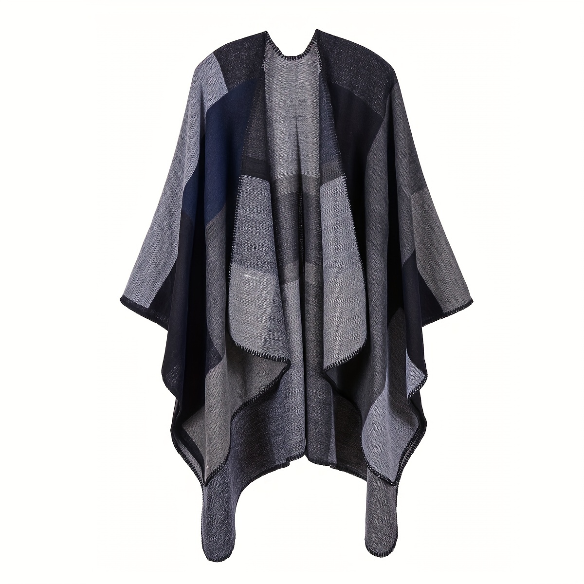 Vintage Block Hoodie Shawls Boho Geometric Jacquard Wrap Large Blanket Poncho