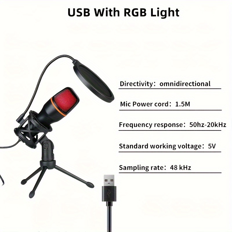 Microphone USB vocal, micro PC à condensateur pour enregistrement