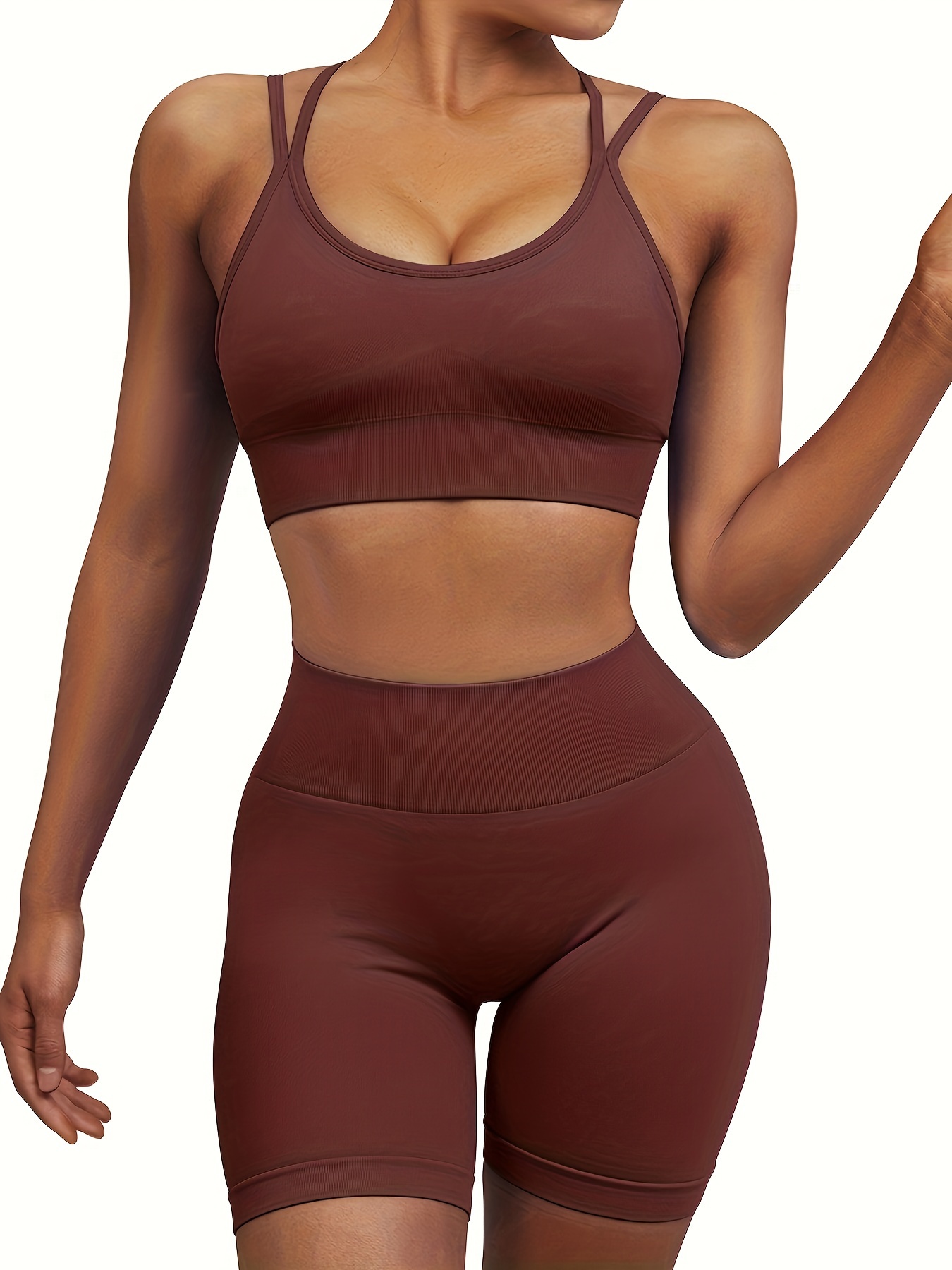 Women's Activewear: Solid Color Seamless Criss Cross Back - Temu