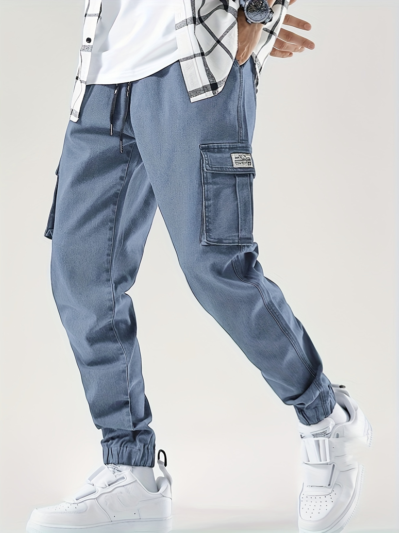 mens casual regular drawstring cargo jeans with pocket mens outfits