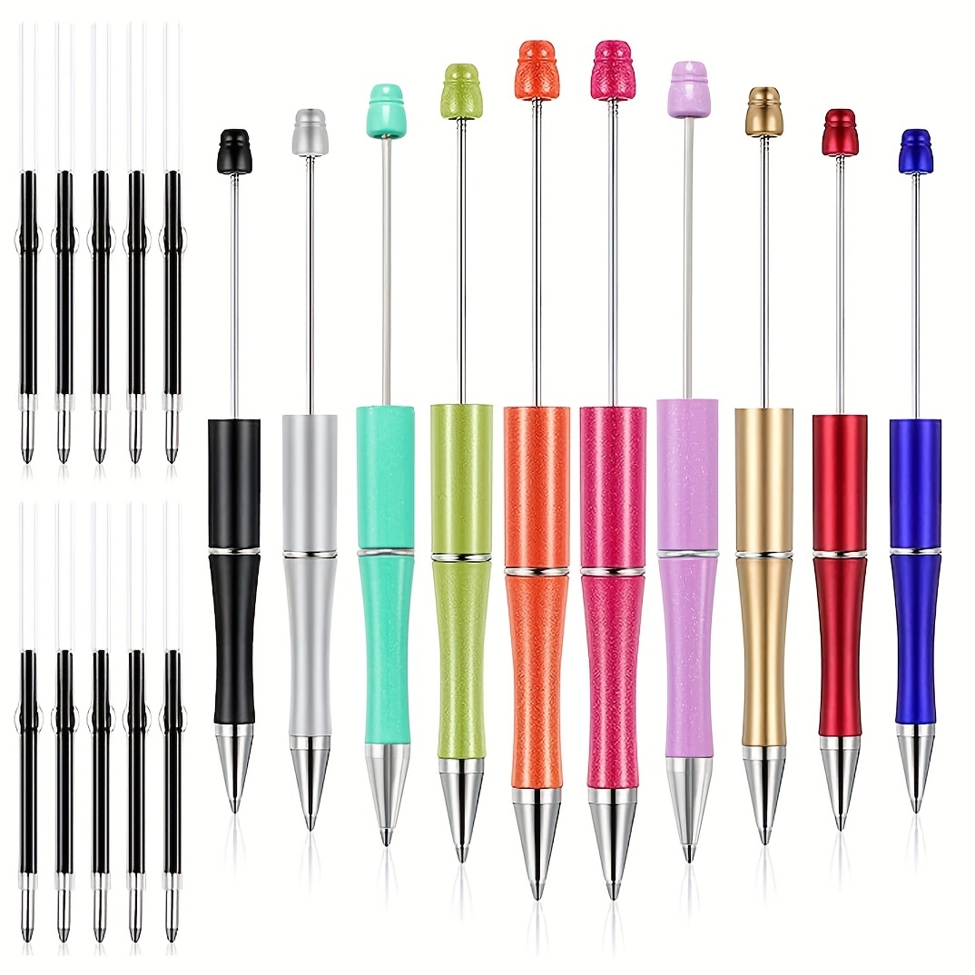  6Pcs Beadable Pens Kit, Bulk Bead Pens Include 24Pcs  Leopard/Cow Print Silicone Beads, Black Ink Ballpoint Pen DIY Craft Beaded  Pen Set for Women Kids Gifts School Office Supplies 