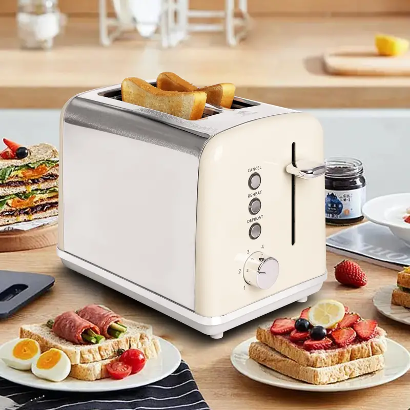 2 Stainless Steel Retro Toaster,ul Plug, Extra Wide Toasting Slot For Bread  6 Browning Setting Reheat/defrost/cancel /anti Jam /automatic Centering  /high Lift Function,removable Slide Out Crumb Trays .cord-storage Base,  Anti-slip Feet 