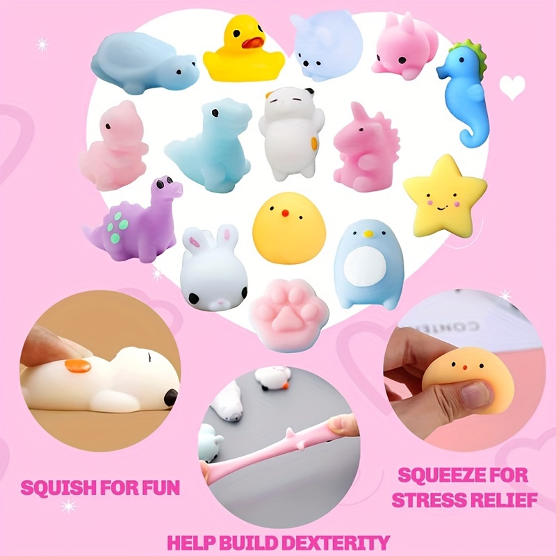 Cute 28pcs Kawaii Mochi Squishy Toys with Valentine Cards