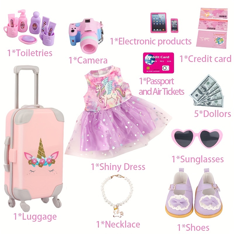 Pink fashion set, pink doll aesthetic accessories, cosmetics and