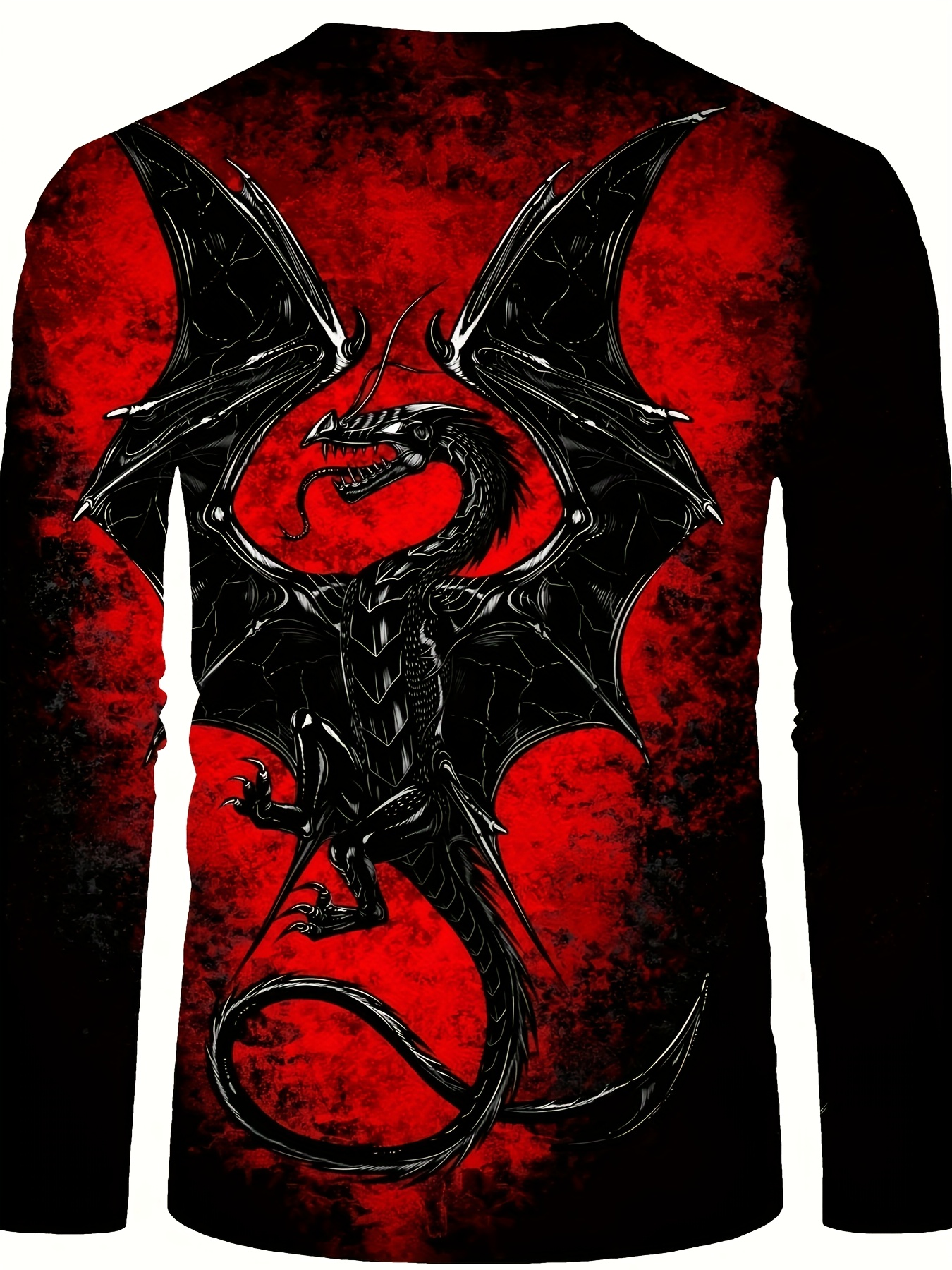 Scary Dragon 3d Print Men's Gradient Long Sleeve Henley Tee - Temu