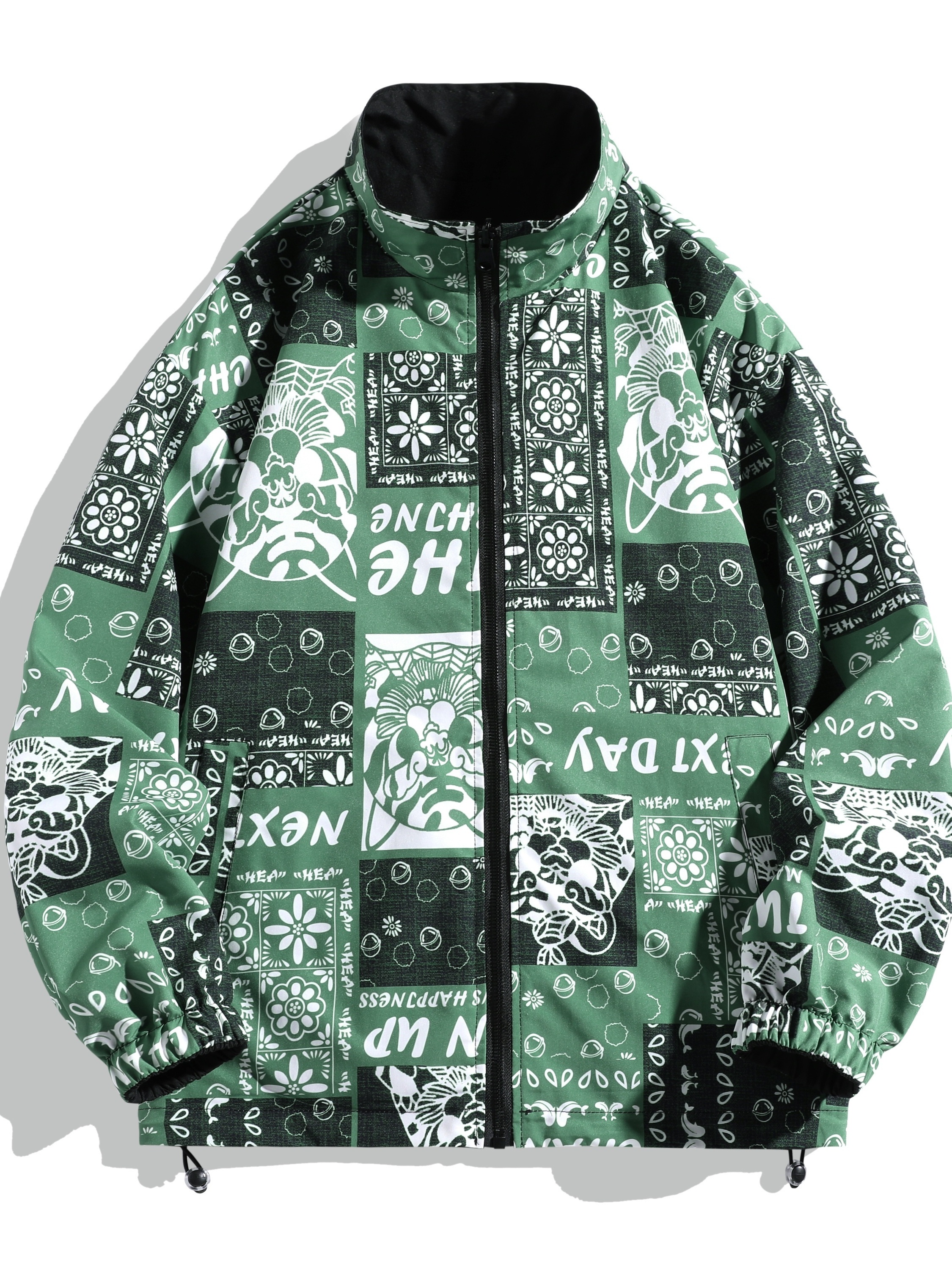 Men's Floral Graphic Print Reversible Jacket For Spring/autumn