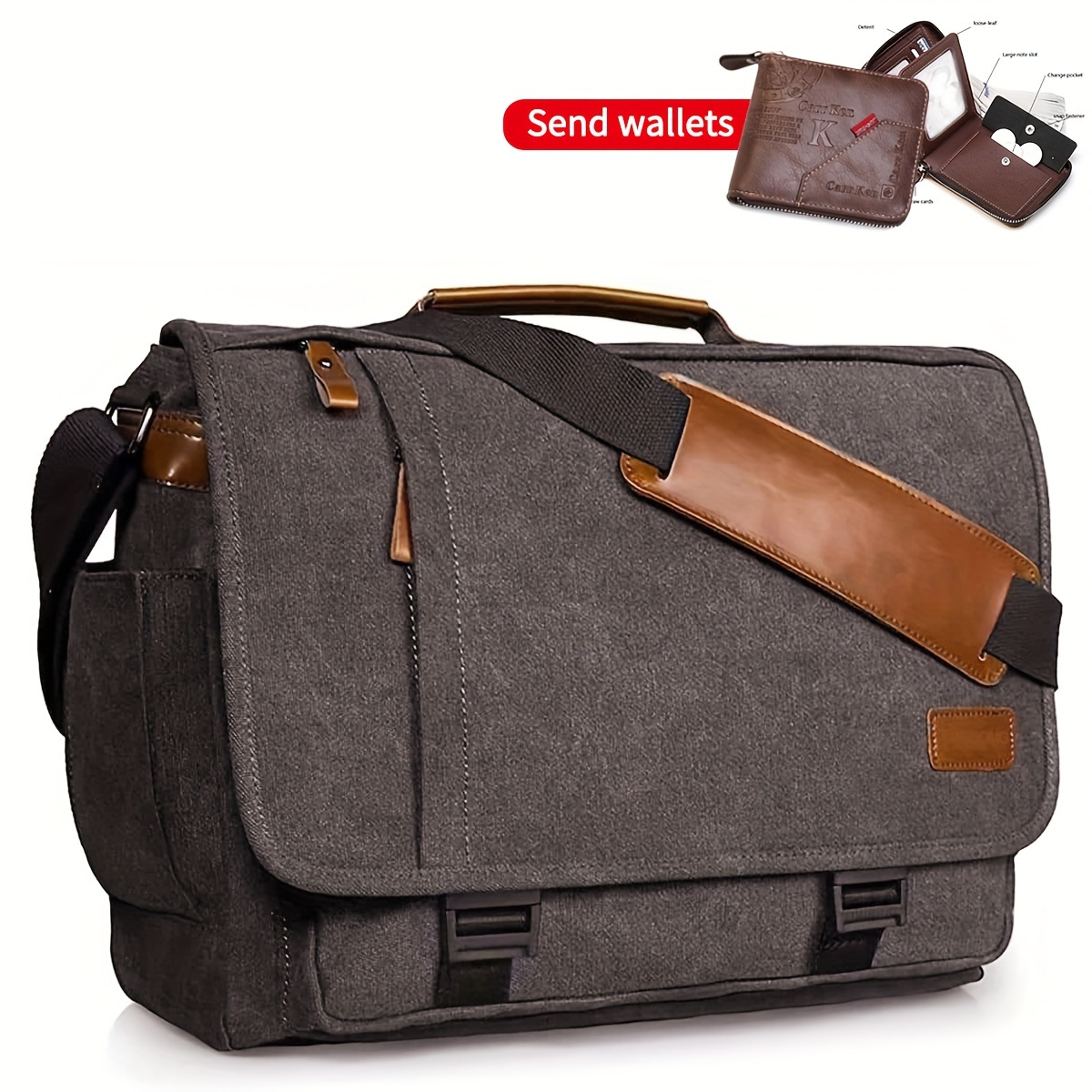 Classic Waxed Canvas Messenger Bag Mens Laptop Briefcase Cross Body Bag  Courier Bag Canvas Leather Satchel Bag Christmas Gift Ideas 