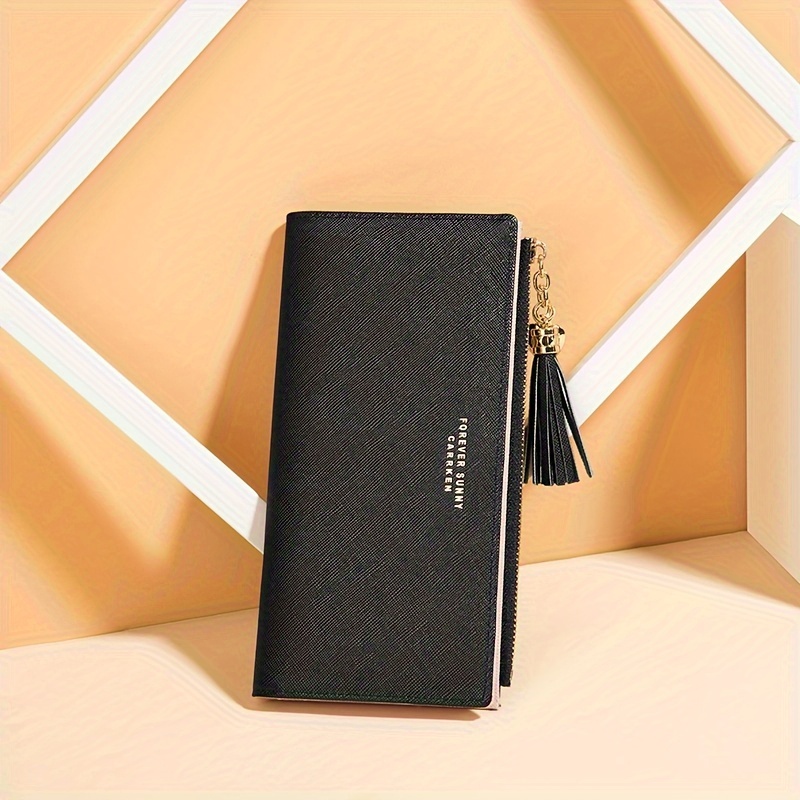 Carrken Trendy Tassel Zipper Long Wallet Simple Pu Leather Temu