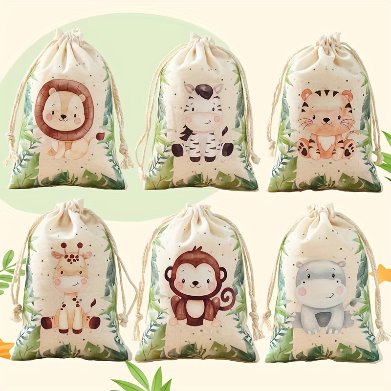 6pcs animal themed cotton candy bags vibrant durable party favor gift pouches with colorful   for birthdays holidays   candy accessories