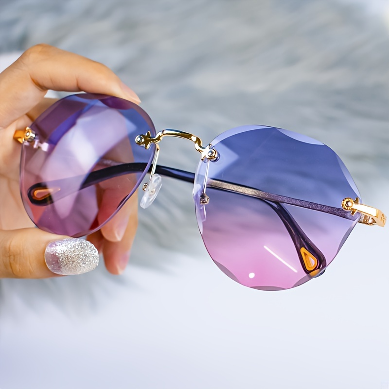 Big Square Faceted Geometric Sunglasses Man Woman Pink Gold Frame