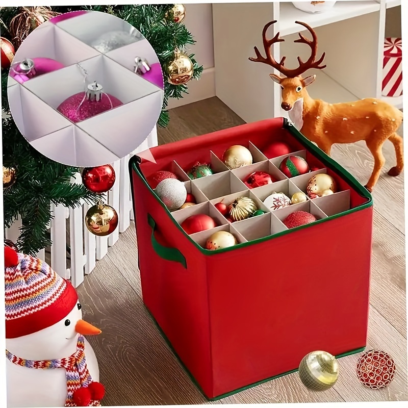 1 Set Box With 64 Room, Christmas Ornament Storage Box Snowflake Christmas  Storage Containers With 64 Compartment Zippered Bauble Ornament Storage Box  Vinyl Plastic Ornament Box With Handles, Christmas Ball Storage Box