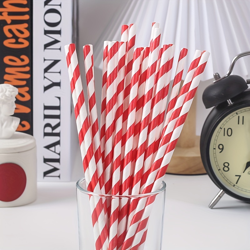 200Pcs Christmas Red Paper Straws