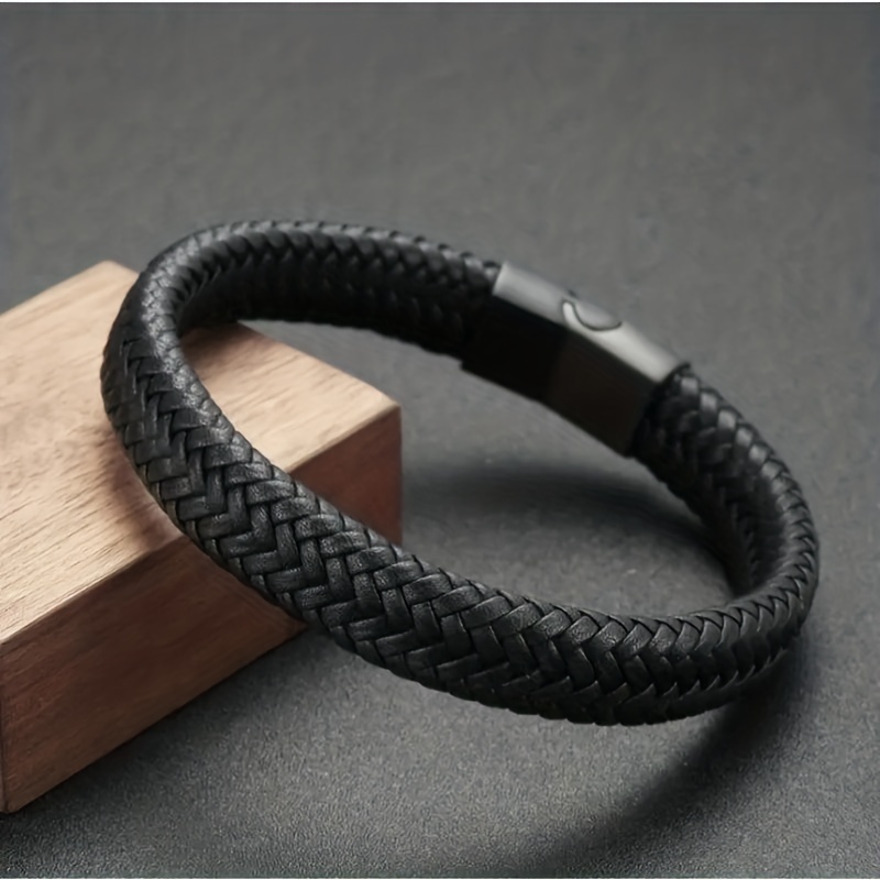 Men's Vintage Stainless Steel Chain Leather Bracelet, Easy Braid
