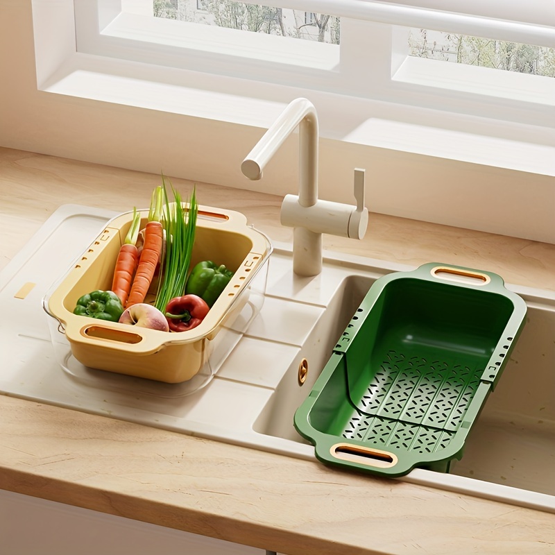 1pc Expandable Plastic Sink Draining Basket, Rectangular Kitchen Cleaning &  Storage, Fruits And Vegetables Filter Basket