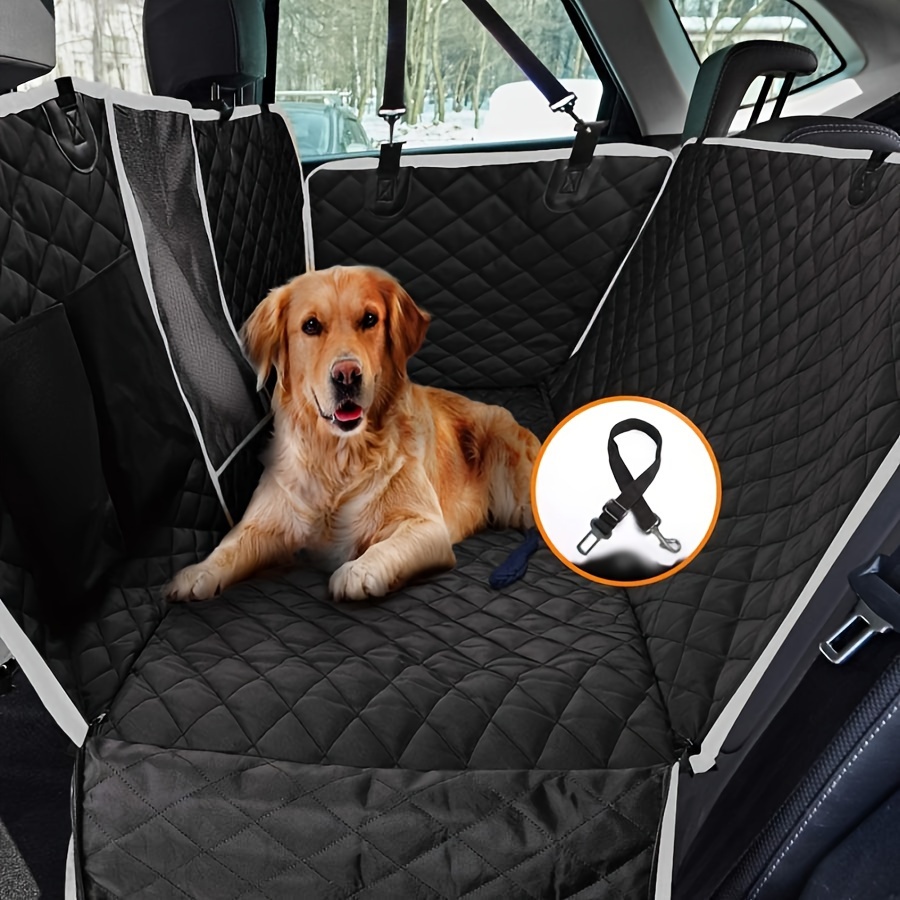  Funda de asiento de coche para perro grande mejorada para asiento  trasero, 100% impermeable, hamaca para perro, 600D, a prueba de arañazos,  antideslizante, con ventana de malla y bolsillo de 