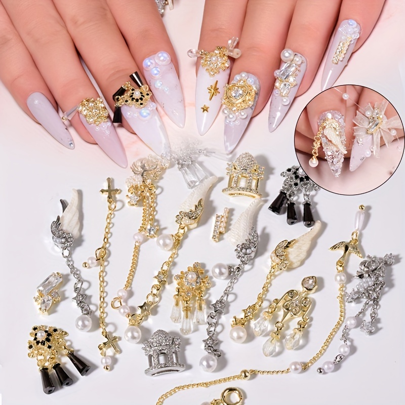 Nail Chain 3d Nail Art Decoration Gold Nail Charms Glitter - Temu